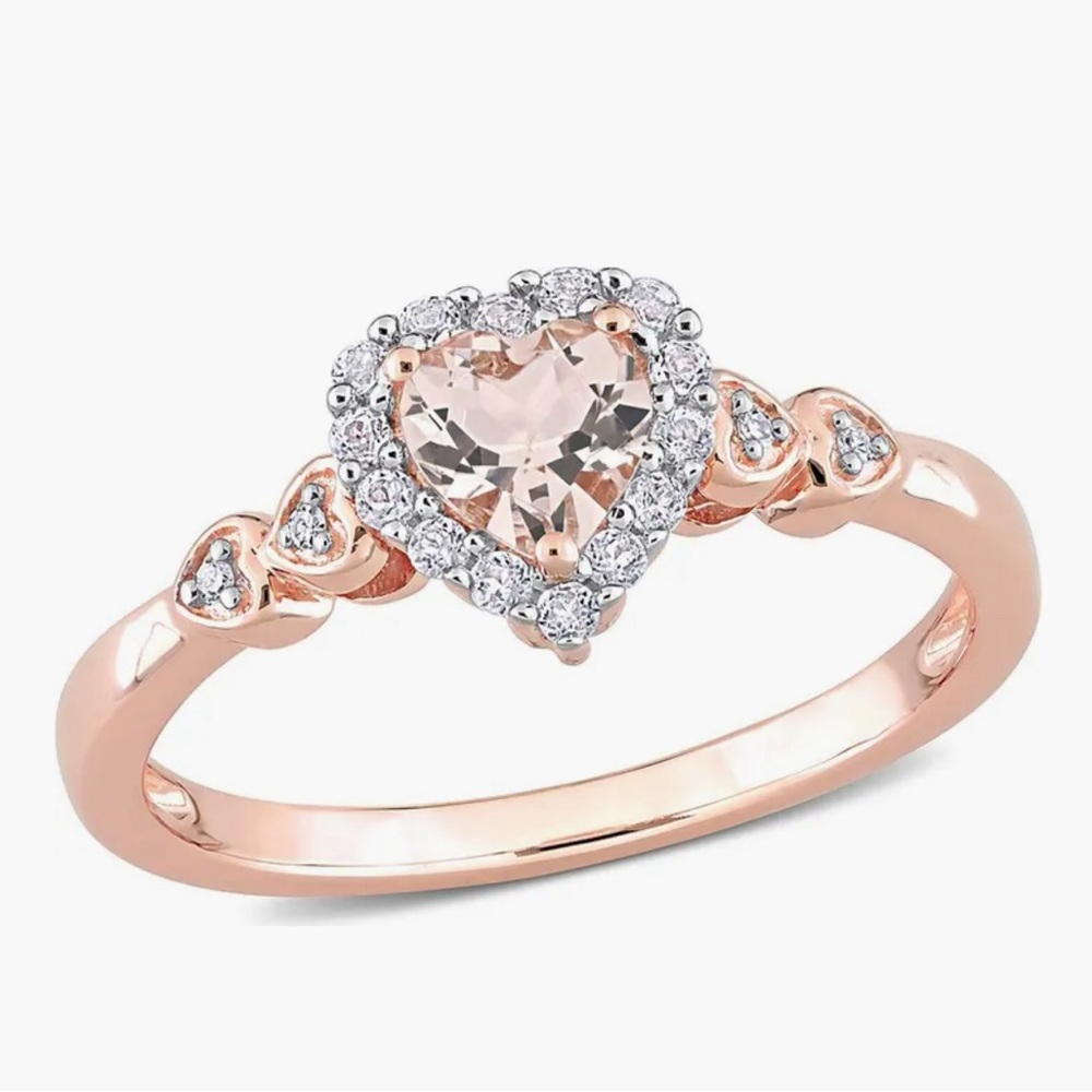 DELMAR Morganite & Diamond Halo Heart Ring - 0.01 ctw